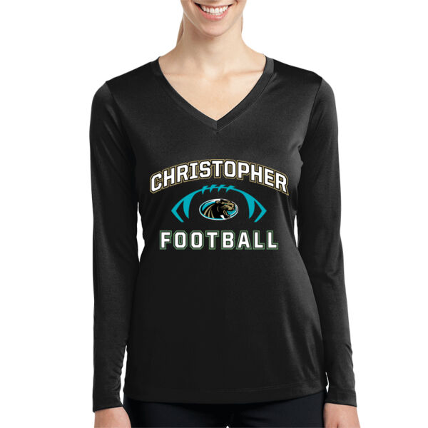 Christopher 2025 Football - Black Ladies Long Sleeve PosiCharge Competitor V Neck Tee Thumbnail