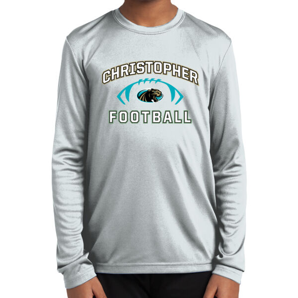 Christopher 2025 Football - White Youth Long Sleeve PosiCharge Competitor Tee Thumbnail