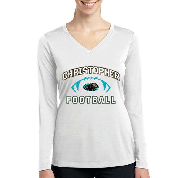 Christopher 2025 Football - White Ladies Long Sleeve PosiCharge Competitor V Neck Tee Thumbnail